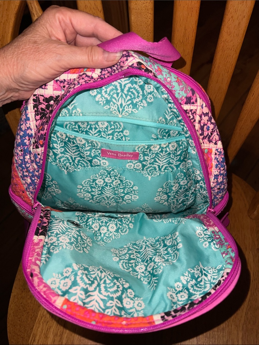 Vera Bradley Quilted Patchwork Backpack in Pink and Orange - Picture 5 of 6
